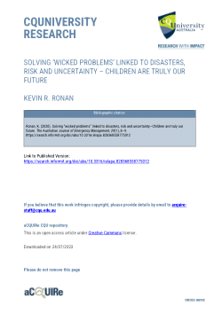 Opinion: Solving 'wicked problems' linked to disasters, risk and uncertainty: Children are truly our future