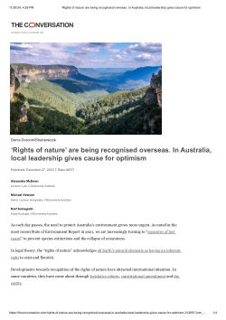 Rights of nature’ are being recognised overseas. In Australia, local leadership gives cause for optimism
