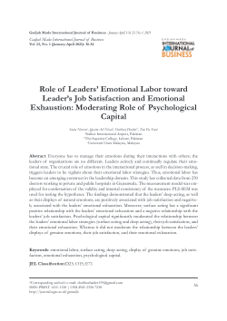 Role of leaders’ emotional labor toward leader’s job satisfaction and emotional exhaustion: Moderating role of psychological capital