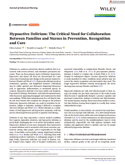Hypoactive delirium: The critical need for collaboration between families and nurses in prevention, recognition and care