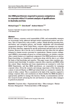 Are HRM practitioners required to possess competence in corporate ethics? A content analysis of qualifications in Australia and Asia