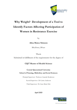 Why Weight? Development of a Tool to Identify Factors Affecting Participation of Women in Resistance Exercise.