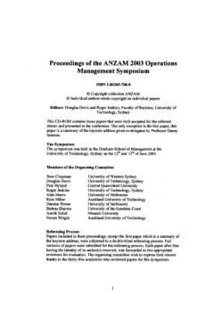 Proceedings of the ANZAM 2003 Operations Management Symposium