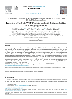 Properties of Al₂O₃-MWCNT/radiator coolant hybrid nanofluid for solar energy applications