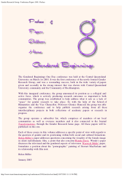 Gendered beginnings : a selection of papers presented at the One Day Conference held at Central Queensland University by the Gender Research Group 1-3-2001