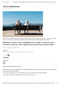 Mulheres tomam mais antidepressivos após o divórcio que homens, mas isso não significa que elas ficam mais tristes (Women take more antidepressants after divorce than men but that doesn't mean they're more depressed)