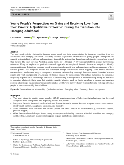 Young people’s perspectives on giving and receiving love from their parents: A qualitative exploration during the transition into emerging adulthood