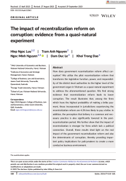 The impact of recentralization reform on corruption: Evidence from a quasi-natural experiment