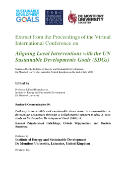 Communication 10: Pathway to accessible and sustainable clean water to communities in developing economies through a collaborative support model: A case study in Sustainable Development Goal (SDG) 6