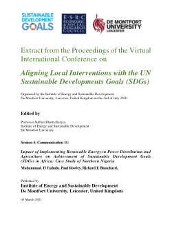Communication 11: Impact of Implementing Renewable Energy in Power Distribution and Agriculture on Achievement of Sustainable Development Goals (SDGs) in Africa: Case Study of Northern Nigeria