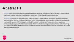 Integrating Assessed Work-Like Experience into two Level 4 Psychology modules:  A pilot using the Synthesised Model of Reflection to assess reflections.