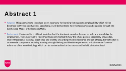 Applying a new taxonomy for learning that supports employability using the Synthesised Model of Reflection (SMoR).