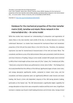 Database for the mechanical properties of the inter-lamellar matrix (ILM), lamellae and elastic fibres network in the intervertebral disc – An ovine model.