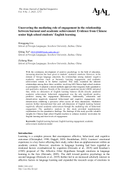 Uncovering the mediating role of engagement in the relationship between burnout and academic achievement: Evidence from Chinese senior high school students’ English learning