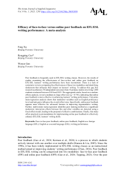 Efficacy of face-to-face versus online peer feedback on EFL/ESL writing performance: A meta-analysis