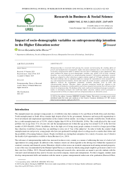 Impact of socio-demographic variables on entrepreneurship intention  in the higher education sector.