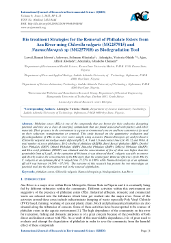 Bio treatment strategies for the removal of Phthalate Esters from Asa River using chlorella vulgaris (MG257915) and nannochloropsis sp (MG257918) as biodegradation tool.