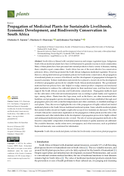Propagation of medicinal plants for sustainable livelihoods, economic development, and biodiversity conservation in South Africa.