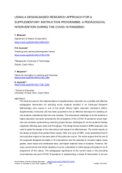 Using a design-based research approach for a supplementary instruction programme : a pedagogical intervention during the Covid-19 pandemic.