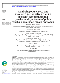 Analysing outsourced and insourced public infrastructure projects’ performance in a provincial department of public works: a grounded theory approach