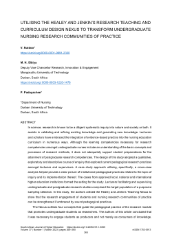 UTILISING THE HEALEY AND JENKIN’S RESEARCH TEACHING AND CURRICULUM DESIGN NEXUS TO TRANSFORM UNDERGRADUATE NURSING RESEARCH COMMUNITIES OF PRACTICE