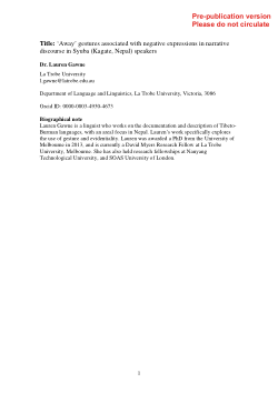 ‘Away’ gestures associated with negative expressions in narrative discourse in Syuba (Kagate, Nepal) speakers
