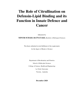 The Role of Citrullination on Defensin-Lipid Binding and its Function in Innate Defence and Cancer