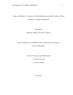 Culture and Morality: A Comparison of Moral Endorsements and the Formation of Moral Intentions in Australia and Indonesia