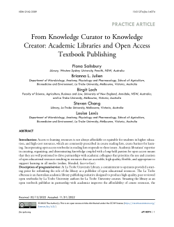 From Knowledge Curator to Knowledge Creator: Academic Libraries and Open Access Textbook Publishing