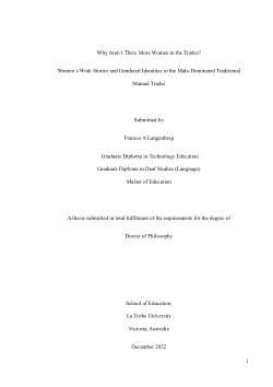 Why Aren’t There More Women in the Trades? Women’s Work Stories and Gendered Identities in the Male Dominated Traditional Manual Trades