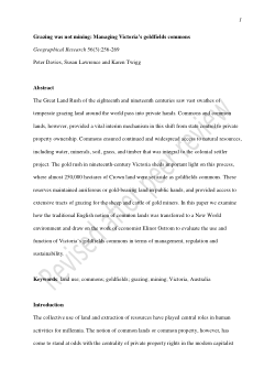 Grazing was Not Mining: Managing Victoria's Goldfields Commons