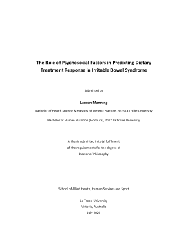 The Role of Psychosocial Factors in Predicting Dietary Treatment Response in Irritable Bowel Syndrome