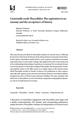 Castoriadis reads Thucydides: The aspiration to autonomy and the acceptance of history
