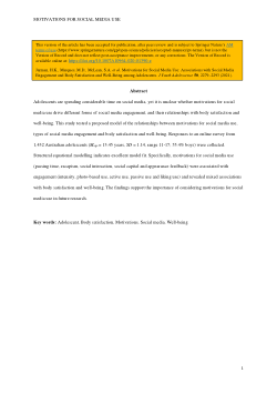 Motivations for Social Media Use: Associations with Social Media Engagement and Body Satisfaction and Well-Being among Adolescents