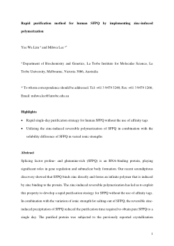 Rapid purification method for human SFPQ by implementing zinc-induced polymerization
