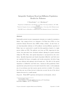 Integrable nonlinear reaction-diffusion population models for fisheries