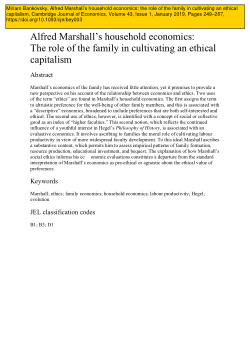 Alfred Marshall’s household economics: the role of the family in cultivating an ethical capitalism
