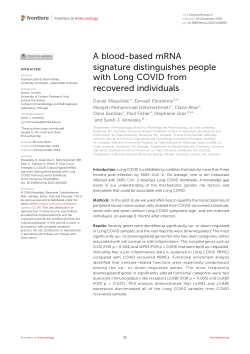 A blood-based mRNA signature distinguishes people with Long COVID from recovered individuals