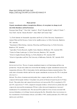 Organic amendments enhance transpiration efficiency of corn plants via changes in soil microbial abundance and leaf hormones