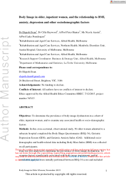 Body Image in older, inpatient women, and the relationship to BMI, anxiety, depression and other sociodemographic factors
