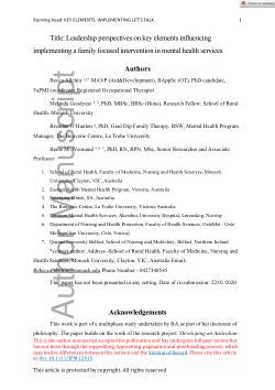 Leadership perspectives on key elements influencing implementing a family-focused intervention in mental health services