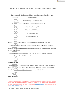 Meeting the needs of older people living in Australian residential aged care: a new conceptual model