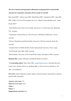 The Role of Medical and Legal Gender Affirmation in Shaping Positive Mental Health Outcomes for Transgender and Gender Diverse People in Australia