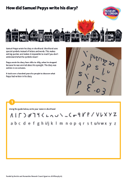 How did Samuel Pepys write his diary?  (learning resource for primary schools, Key Stage 1: Great Fire of London)