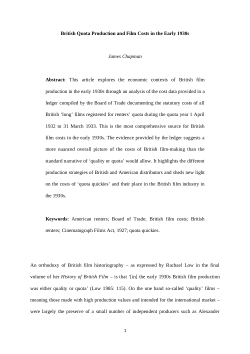 British Quota Production and Film Costs in the Early 1930s