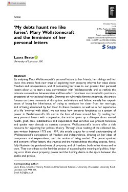 My debts haunt me like Furies: Mary Wollstonecraft and the Feminism of her Personal Letters