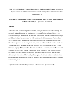 Exploring the challenges and difficulties experienced by survivors of the Kahramanmaraş earthquake in Türkiye: Aqualitative examination