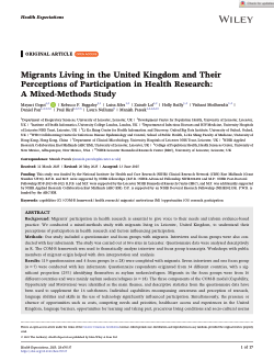 Migrants Living in the United Kingdom and Their Perceptions of Participation in Health Research: A Mixed‐Methods Study