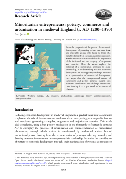 Minoritarian Entrepreneurs: Pottery, Commerce and Urbanisation in Medieval (c.1200–1350) England