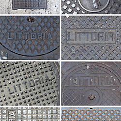 Latina (Littoria) manhole cover lettering composite